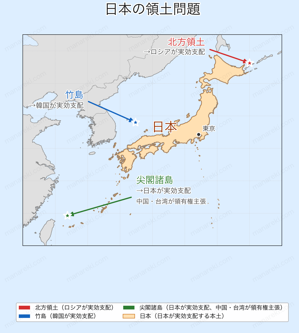 日本の領土問題地図（北方領土・竹島・尖閣諸島）
