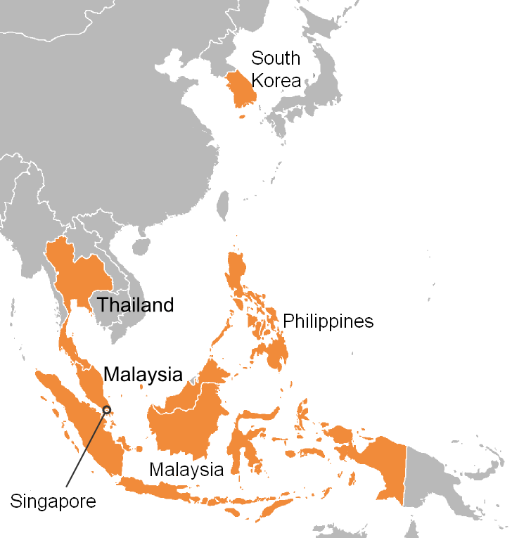 アジア通貨危機の影響国・地域マップ（1997〜1998年）