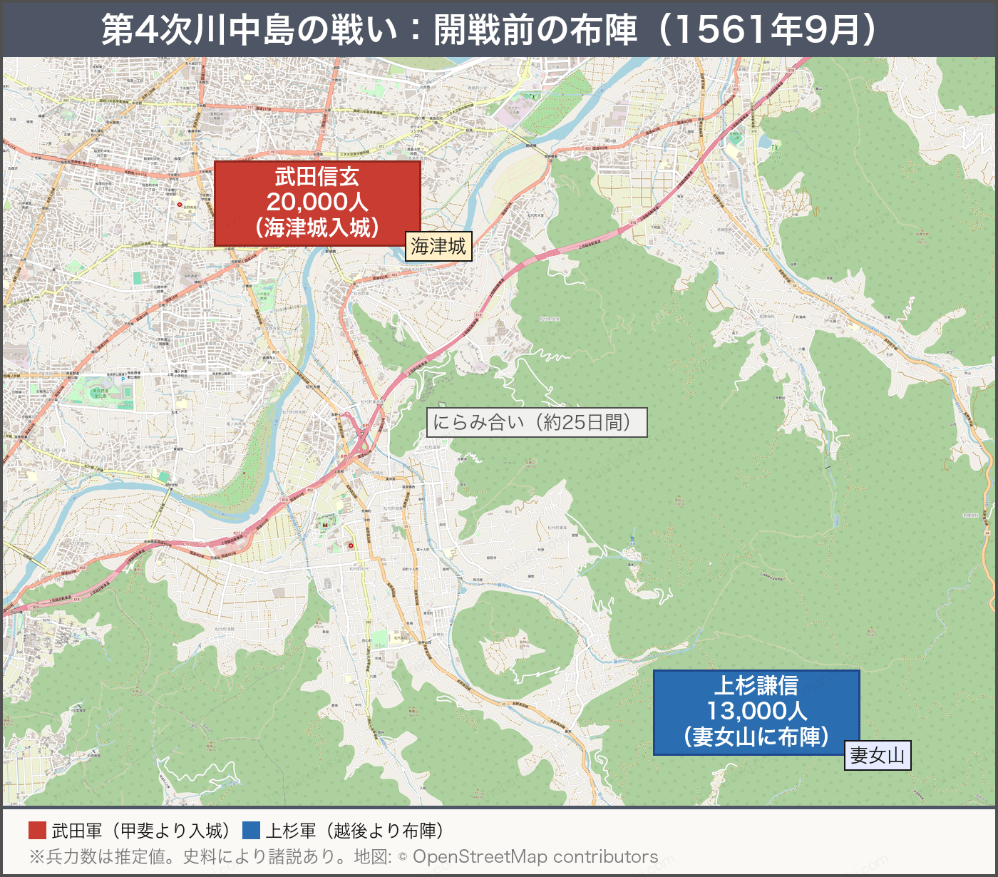 第4次川中島の戦い：開戦前の布陣（1561年9月）