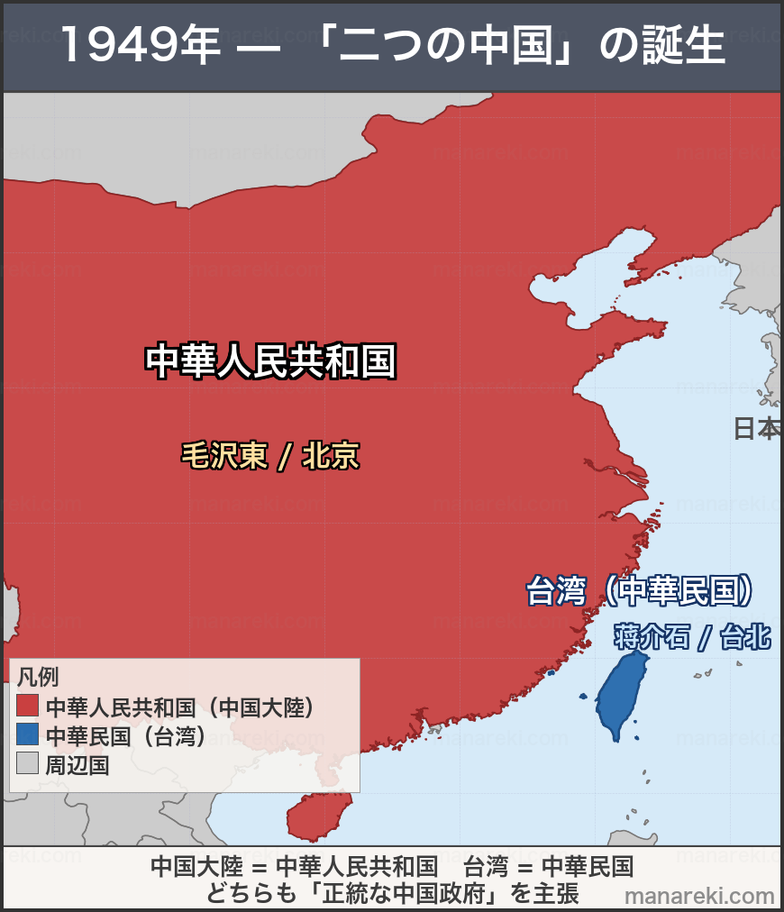 1949年「二つの中国」の誕生 — 中国大陸と台湾の位置関係