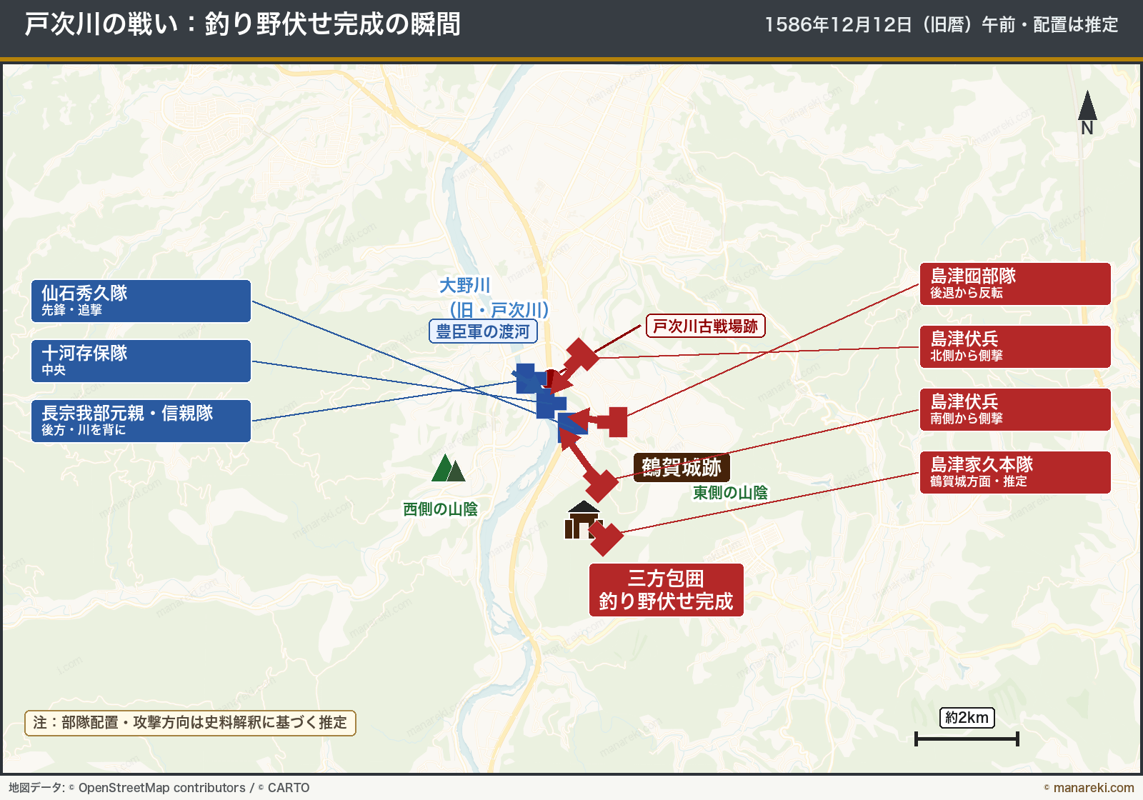 戸次川の戦い・島津の釣り野伏せ図