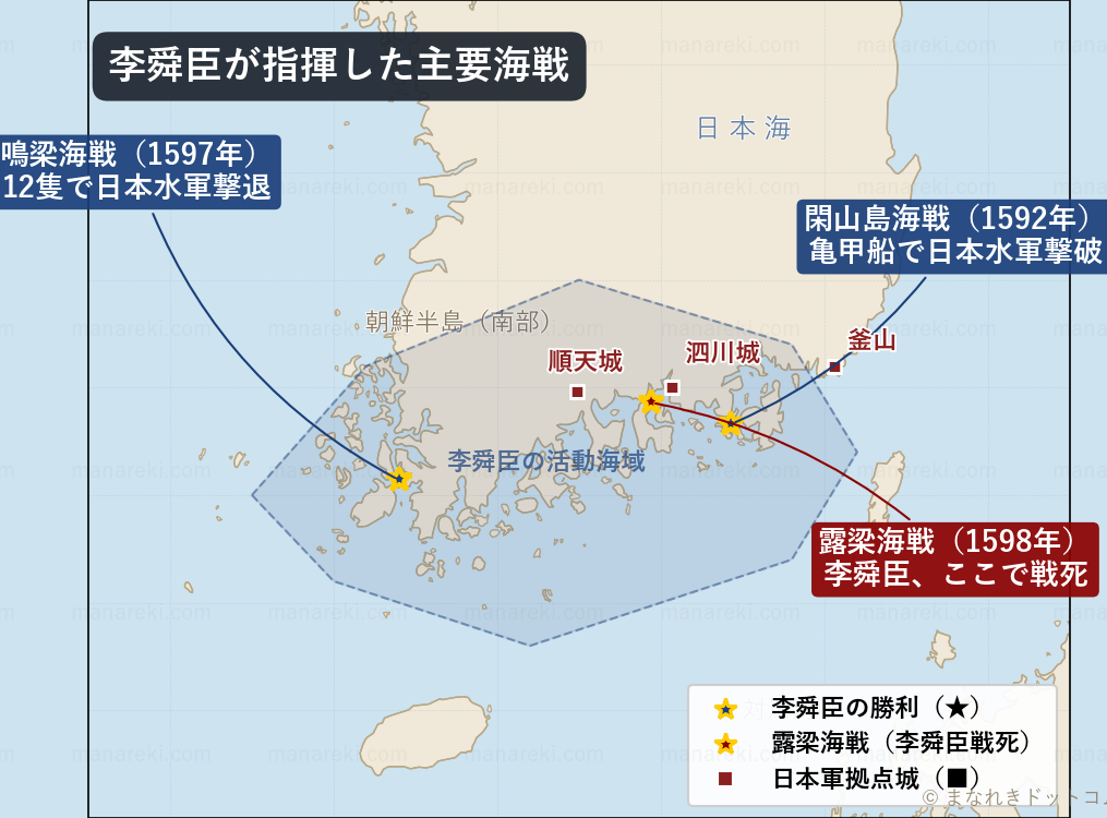 李舜臣が指揮した主要海戦地図