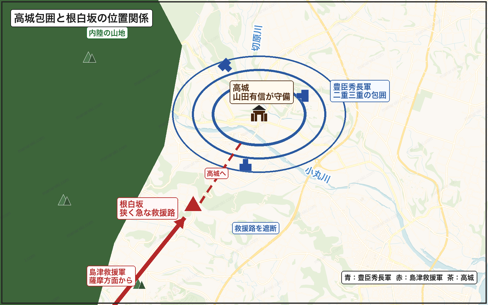 根白坂の戦いと高城の位置関係