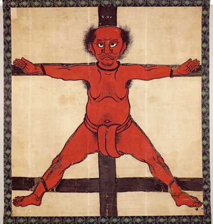 磔にされた鳥居強右衛門の絵