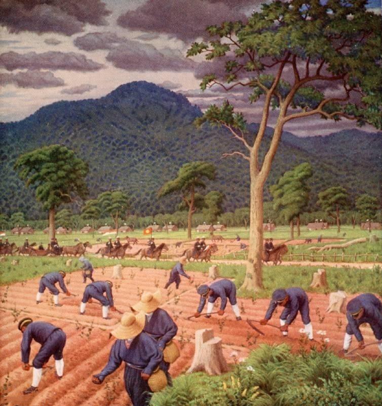 明治天皇が屯田兵の入植地を訪問する様子(高村真夫画)