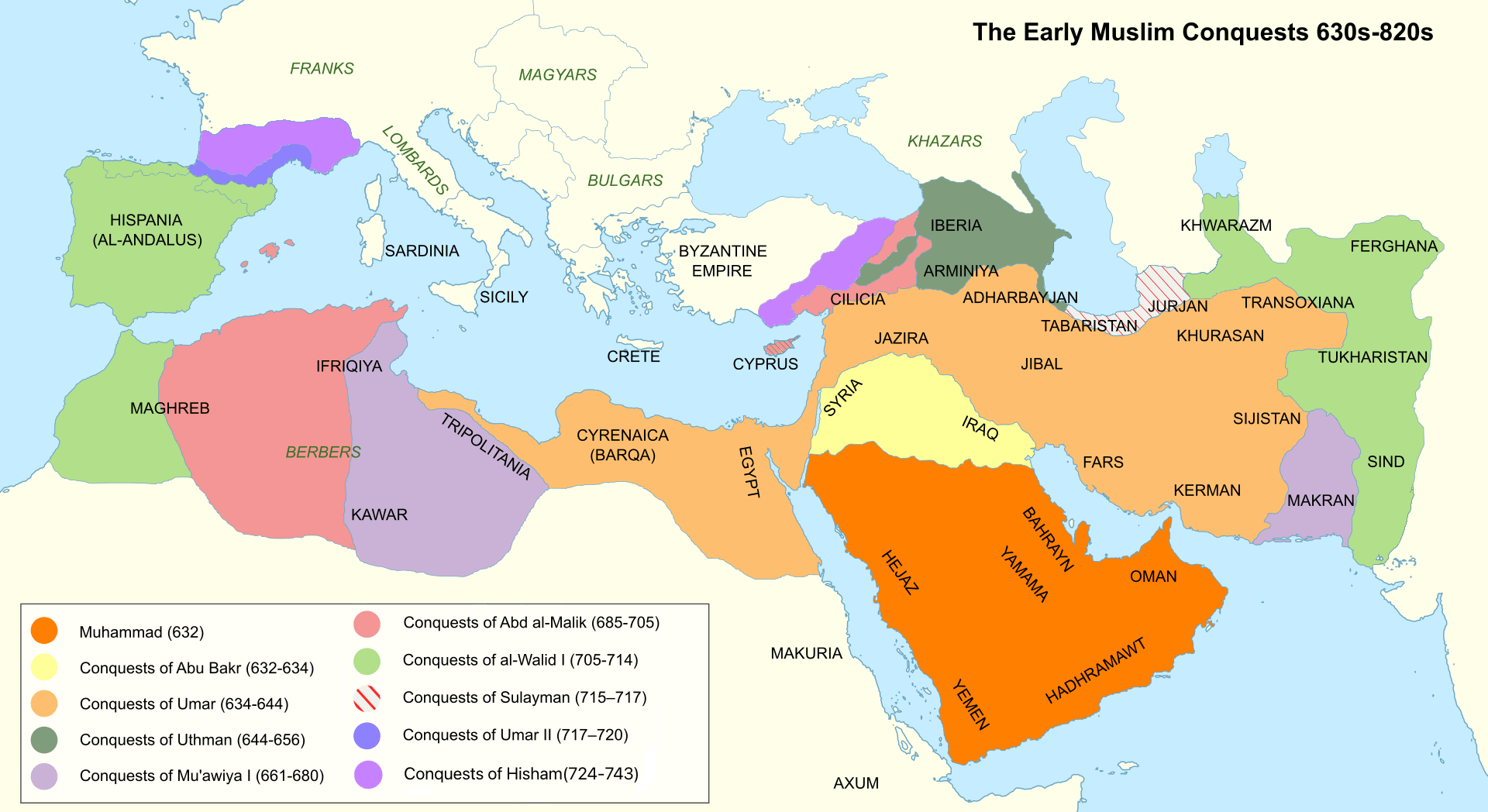 イスラーム初期の拡大地図（正統カリフ時代）