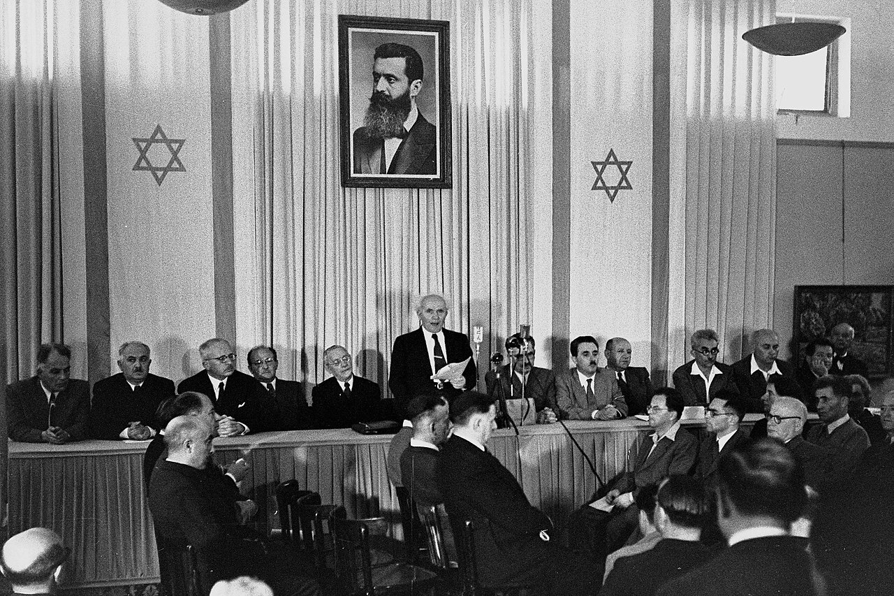 1948年5月、イスラエル建国宣言の様子
