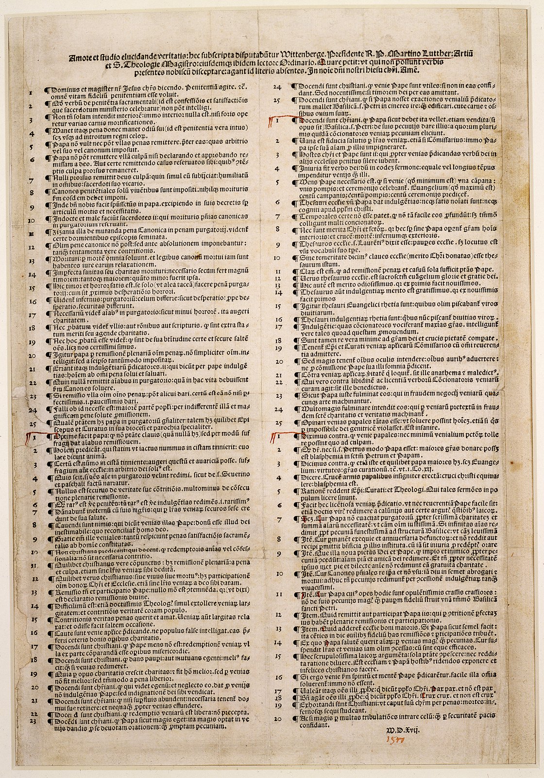95か条の論題（1517年・印刷版）
