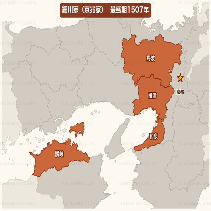 細川家（京兆家）最盛期1507年支配領域