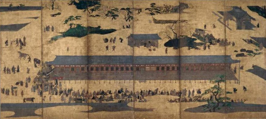 三十三間堂の通し矢を描いた江戸時代の屏風絵(一栖院美術館蔵)