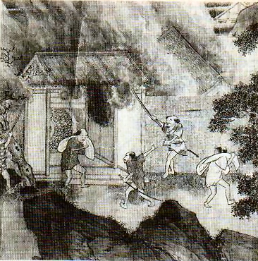 倭寇が朝鮮半島沿岸を襲撃する様子を描いた絵画