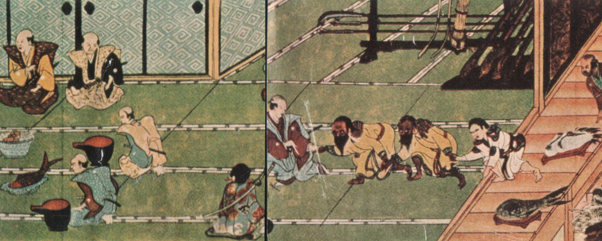1751年、函館近郊でアイヌの人々が和人側に交易品を届ける様子を描いた絵