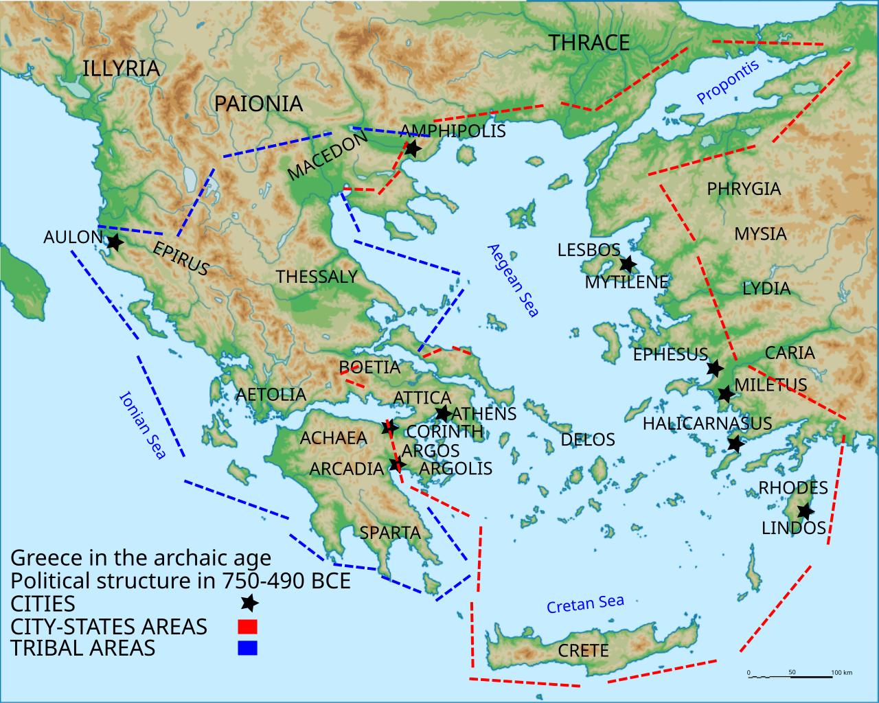 古代ギリシャの地図（前750〜490年頃のポリスの分布）