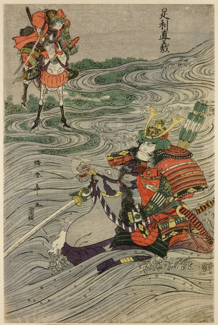 足利直義が合戦へ向かう場面（太平記絵図）