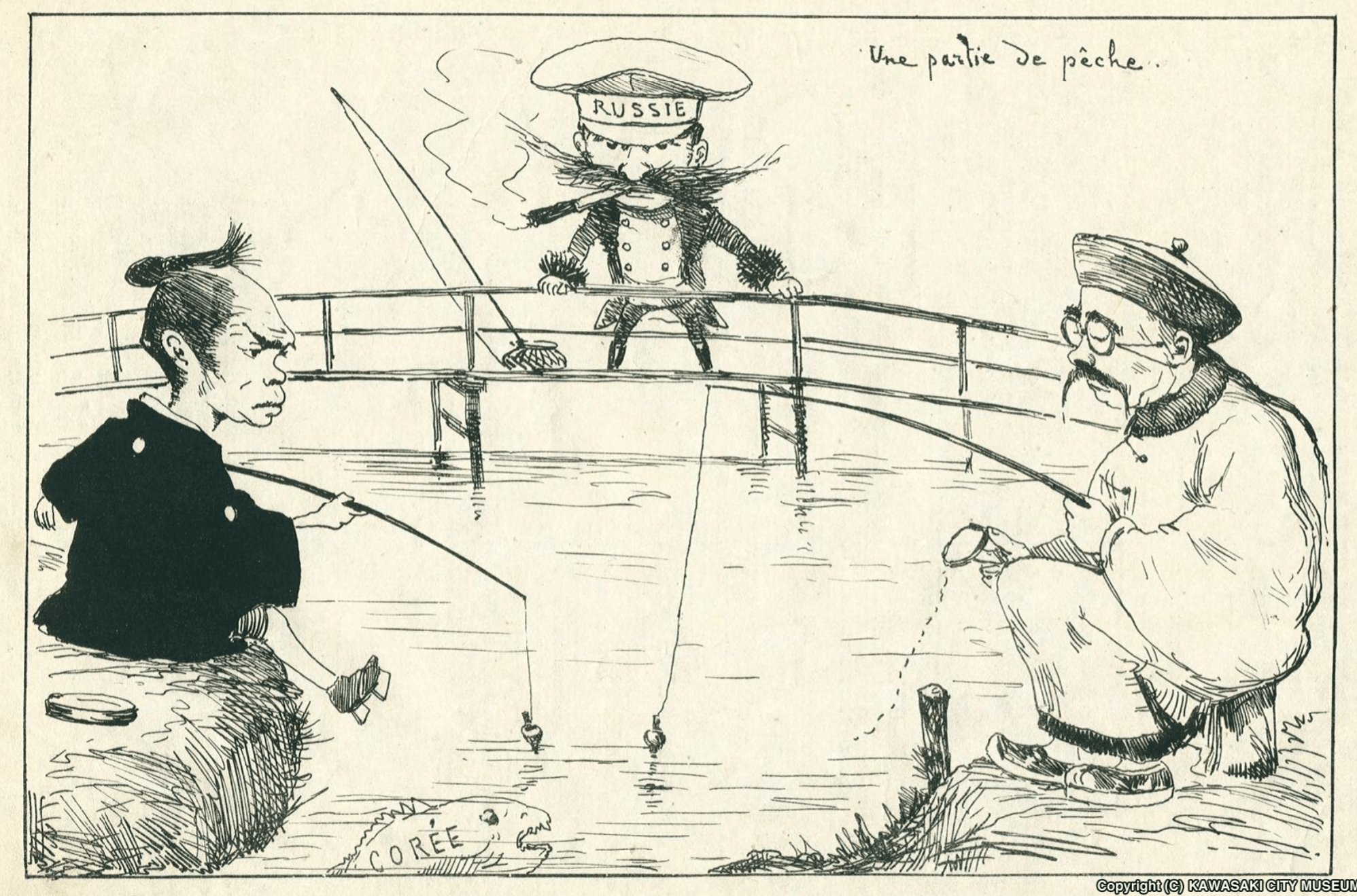 ジョルジュ・ビゴー「一本釣り」（1887年）― 日本・清・ロシアが朝鮮を奪い合う構図を描いた風刺画