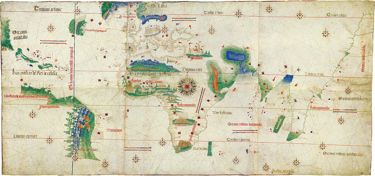 大航海時代初期の世界地図（カンティーノ平面球形図・1502年）