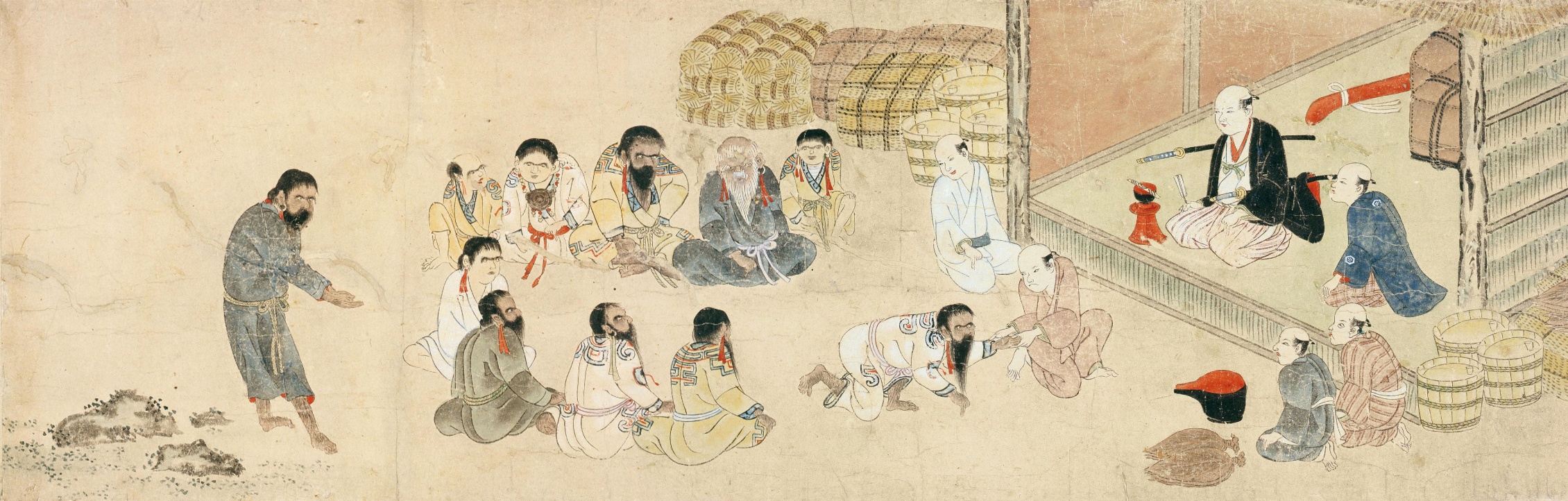 蝦夷地の漁場で働くアイヌの人々を描いた絵図