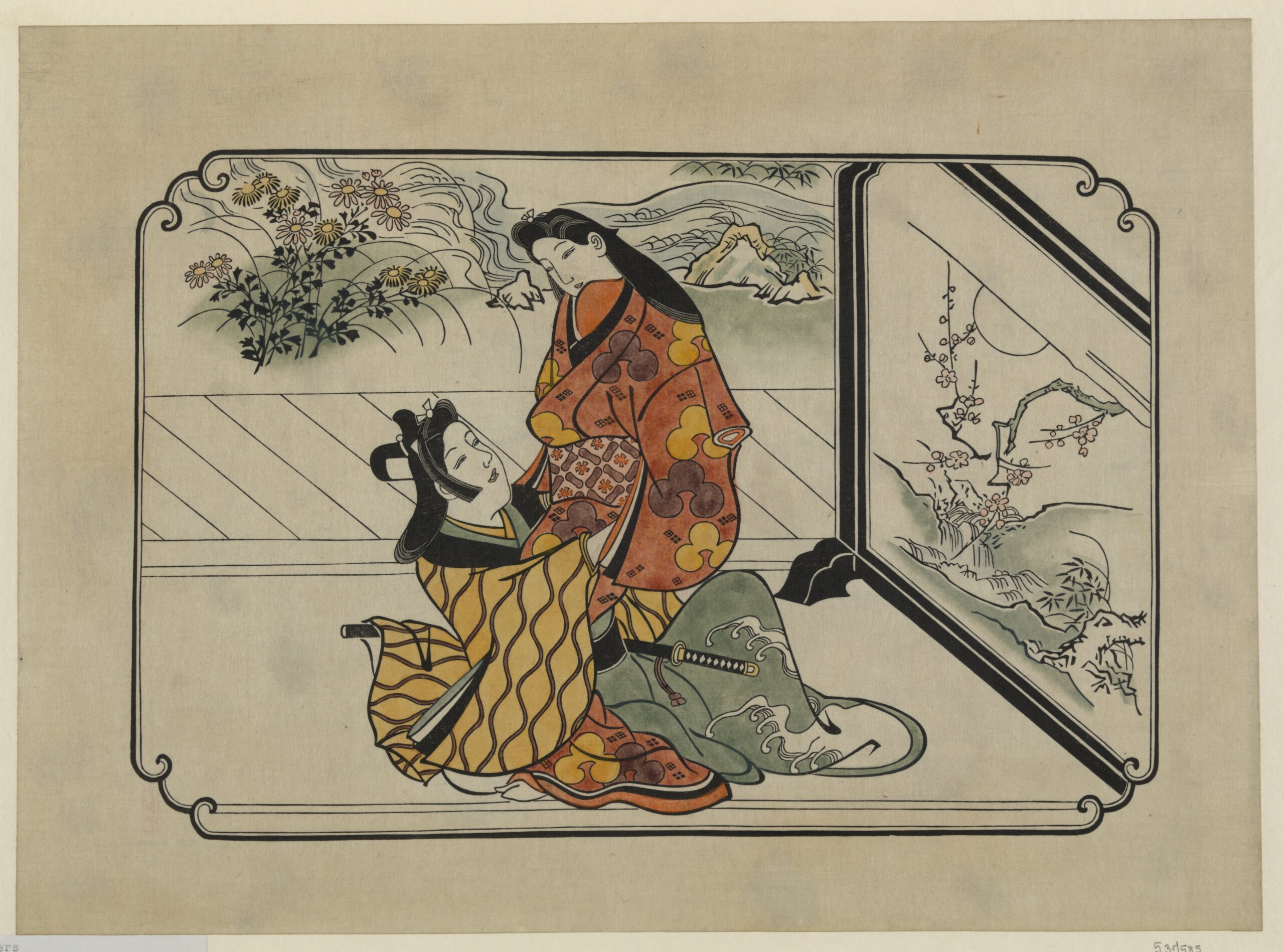 菱川師宣「屏風の前の恋人たち」1680年