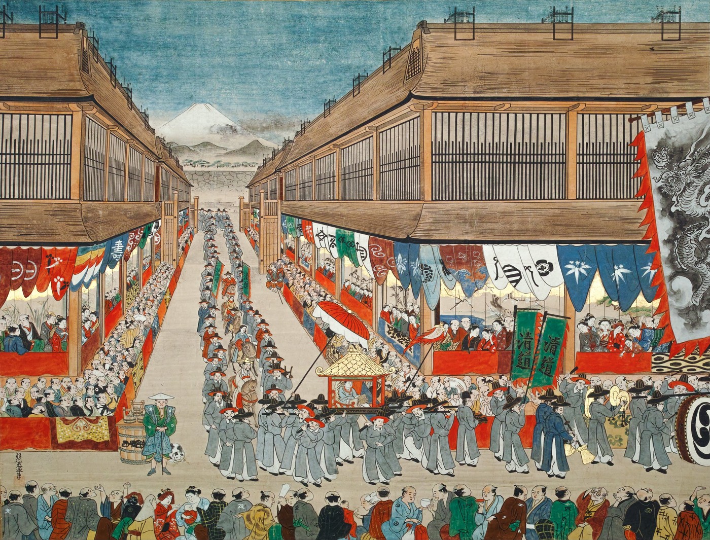 朝鮮通信使来朝図（羽川藤永画、1748年頃）。朝鮮通信使の江戸での行列を描いた絵巻。神戸市立博物館蔵