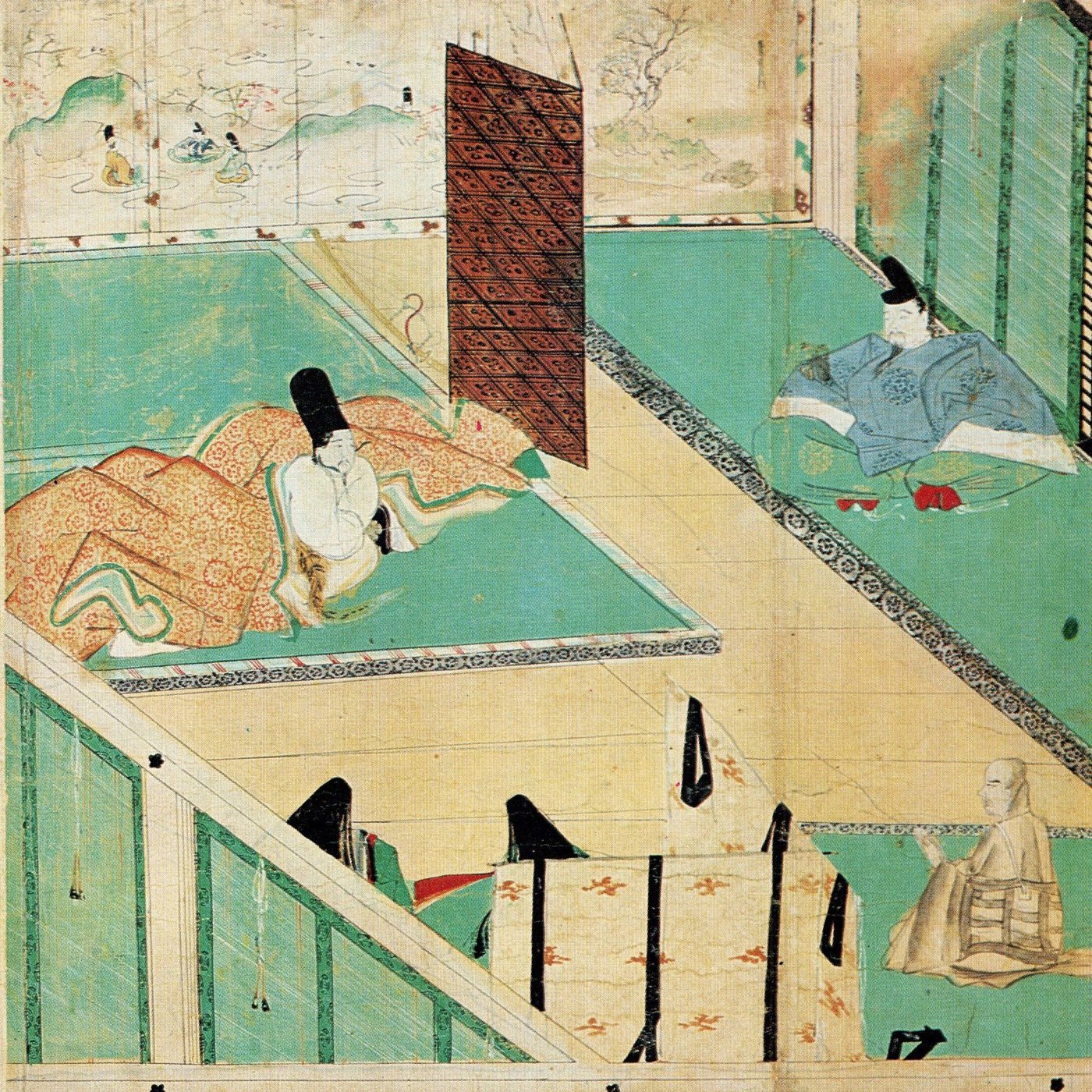 清涼殿落雷で苦しむ藤原時平(北野天神縁起絵巻)