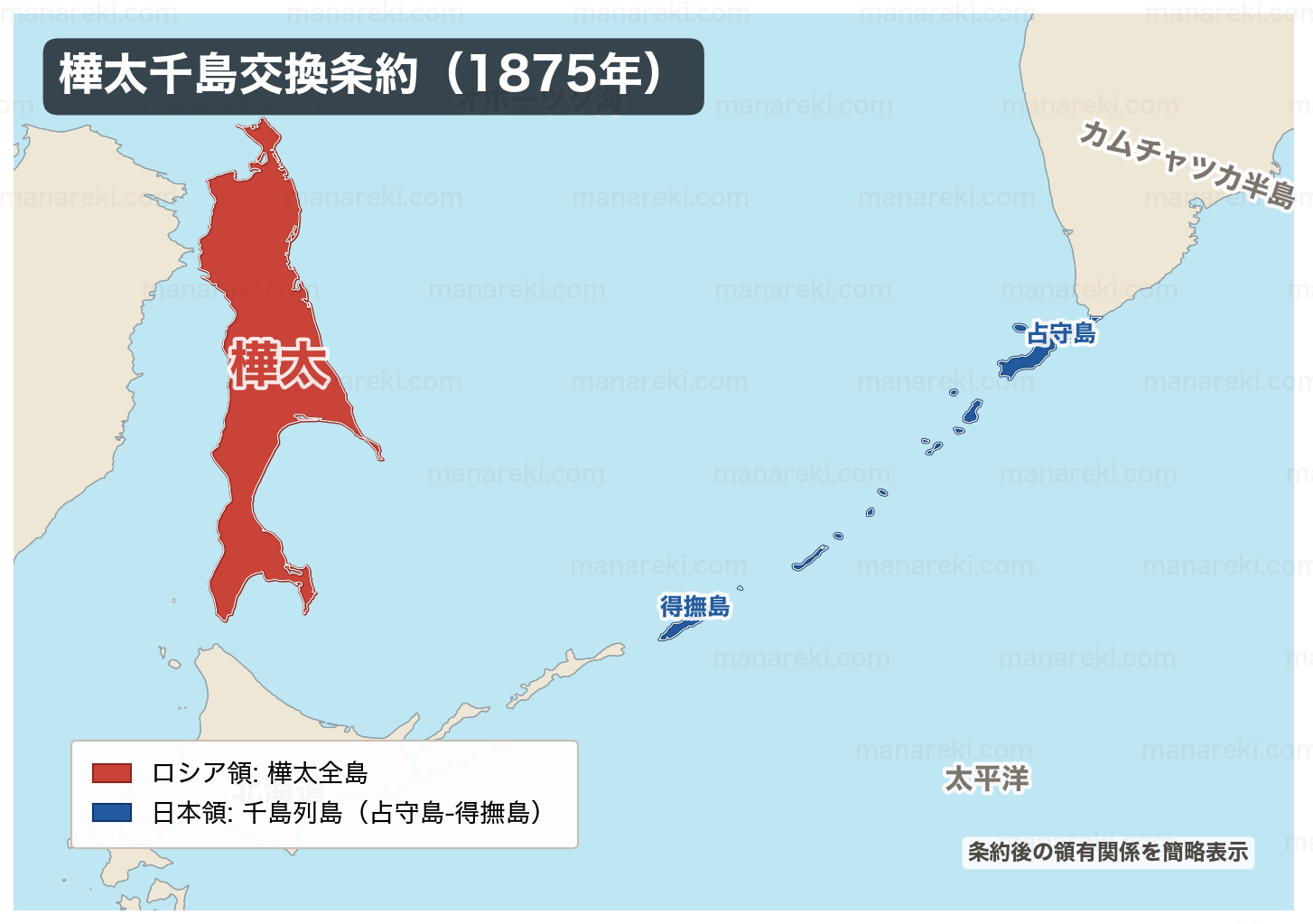 樺太千島交換条約（1875年）による国境の変化