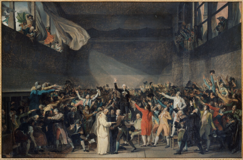 テニスコートの誓い(ジャック=ルイ・ダヴィッド画)フランス革命期の議員たちが宣誓する場面