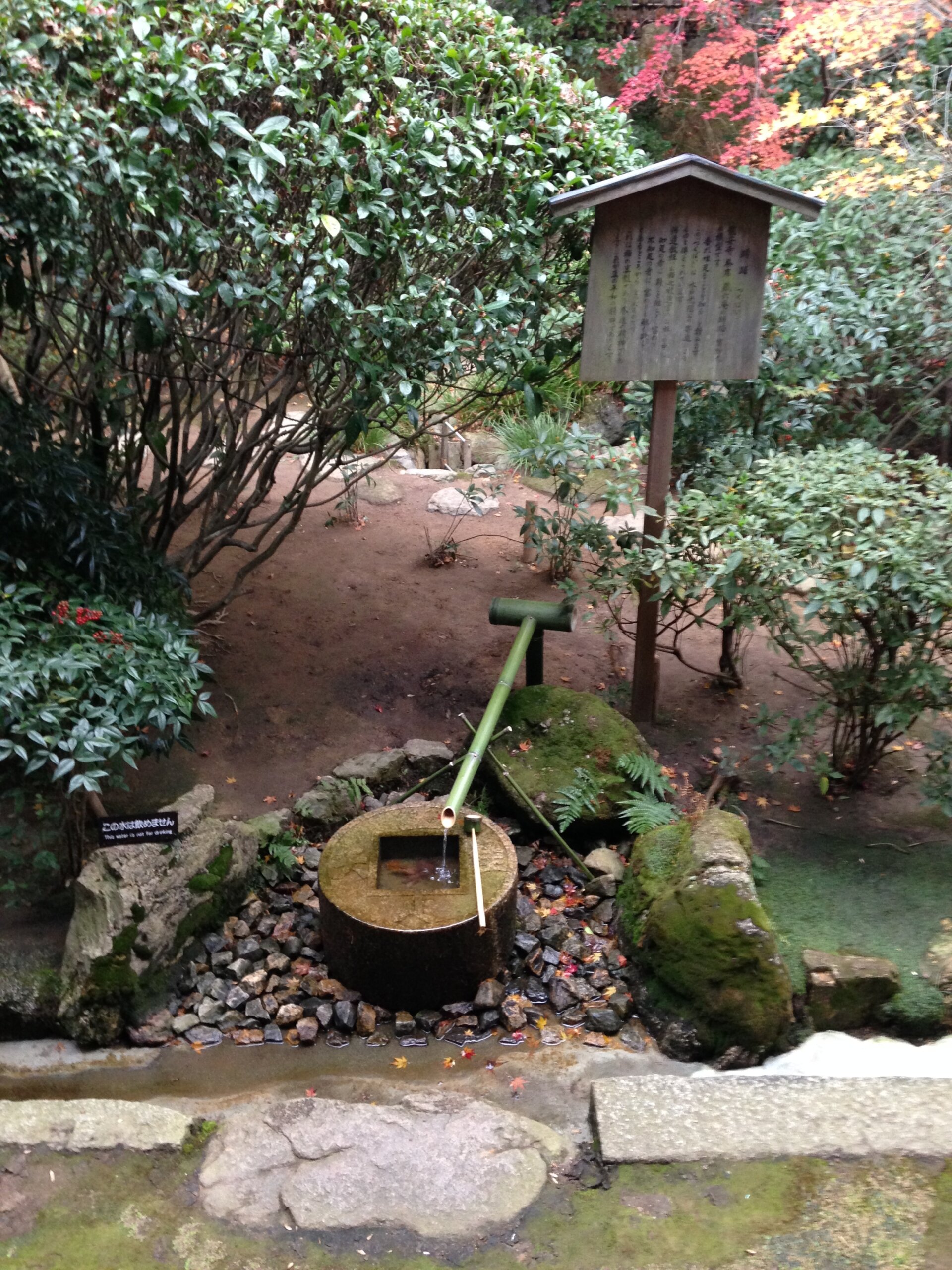 龍安寺の知足のつくばい（四字が彫られた石の手水鉢）