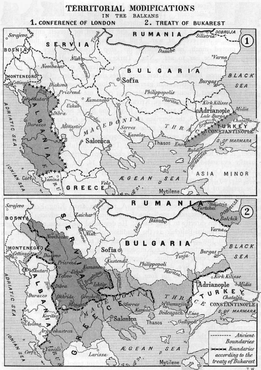 第一次・第二次バルカン戦争後のバルカン半島の国境変化