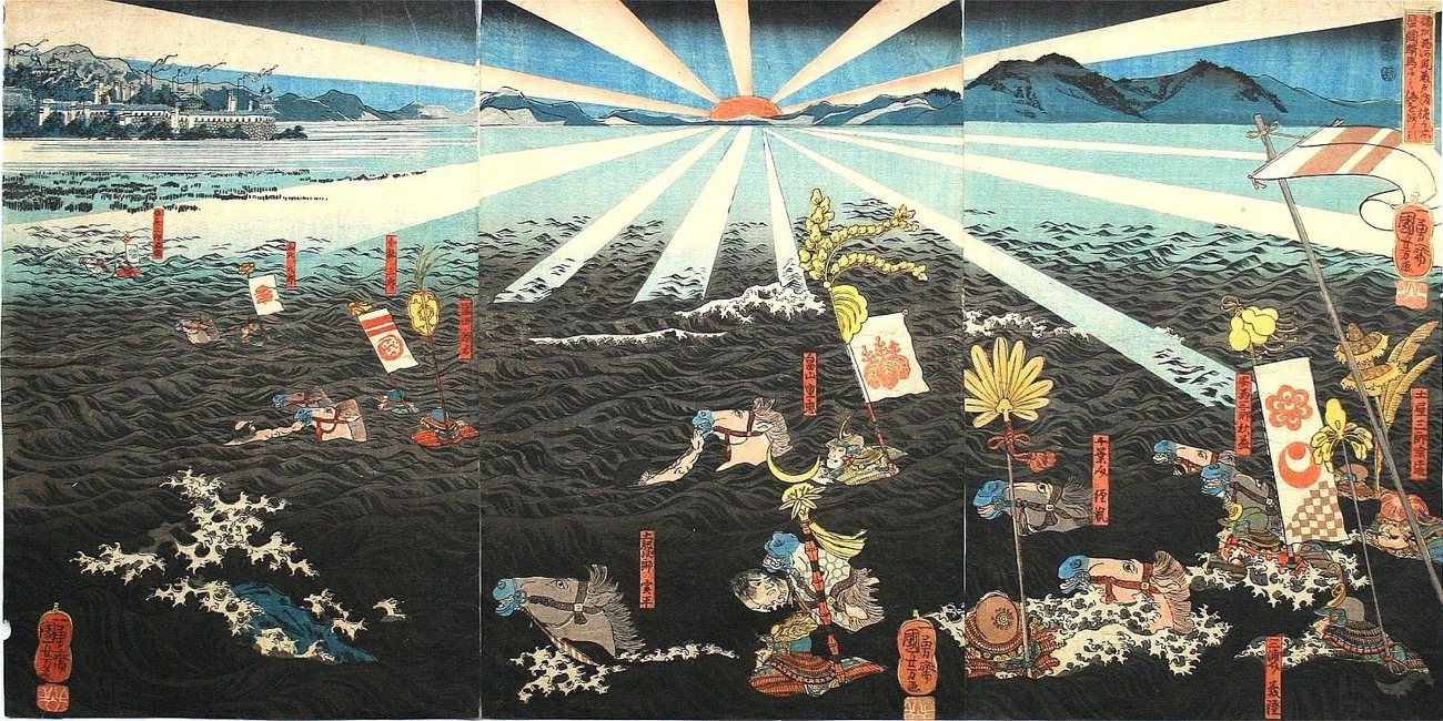 範頼の西国遠征中に起きた藤戸の戦いを描いた浮世絵
