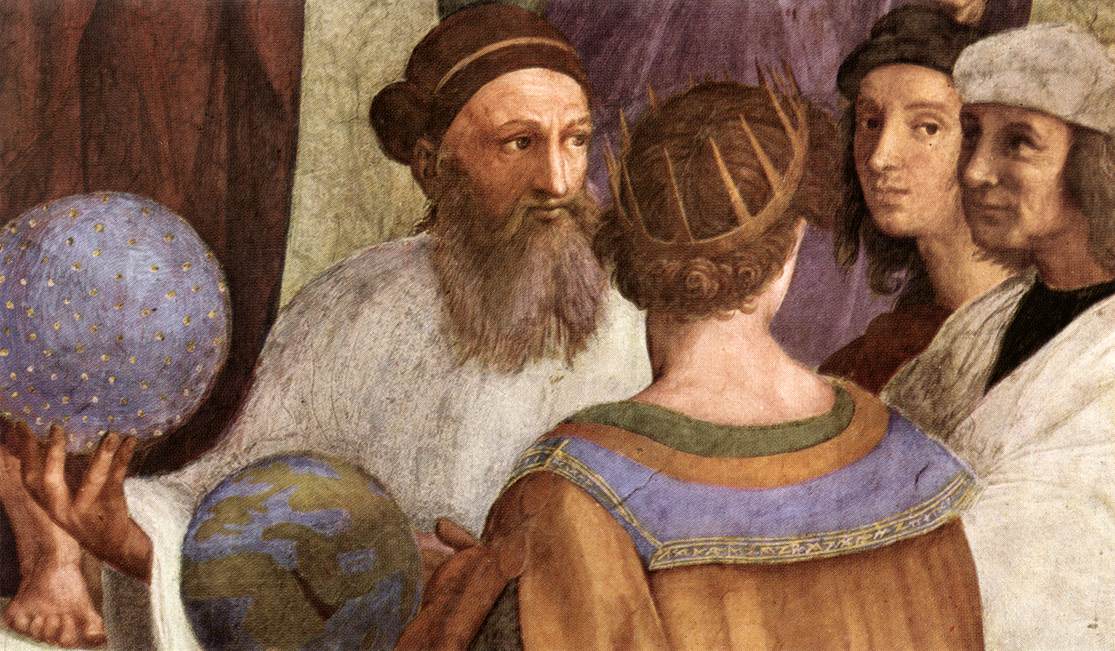 ラファエロ「アテナイの学堂」（1509年）に描かれたゾロアスター（パブリックドメイン）