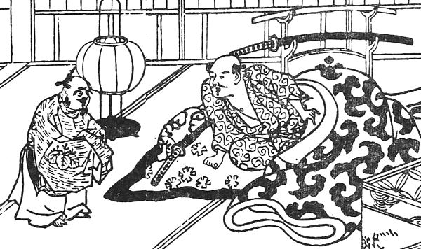 雨月物語「貧福論」で武士の枕元に現れた金の精を描いた挿絵