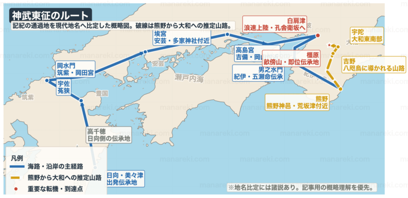 神武東征を示す地図